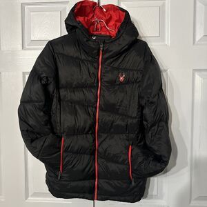 Spyder Insulated Nexus Puffer Men's Sm Jacket‎ with Hood, Asymmetric Quilting,